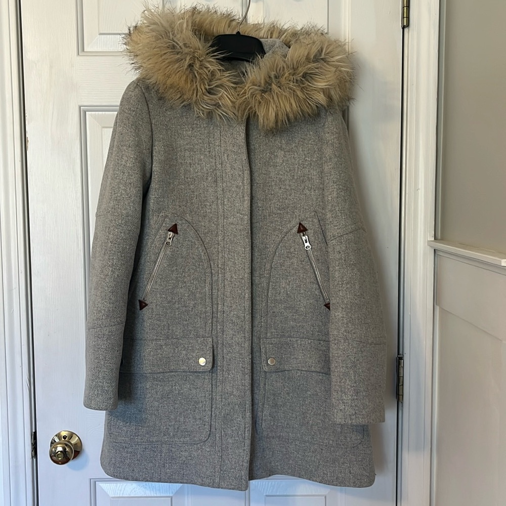 Grey J. Crew Italian Stadium Cloth Wool Parka Size 2